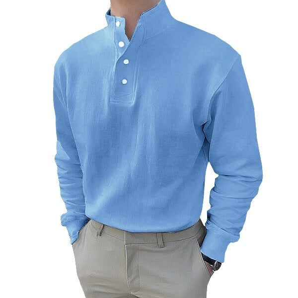 Herren Langarm-Henley-Shirt mit modernem Stehkragen und Knopfleiste Echoarchiv