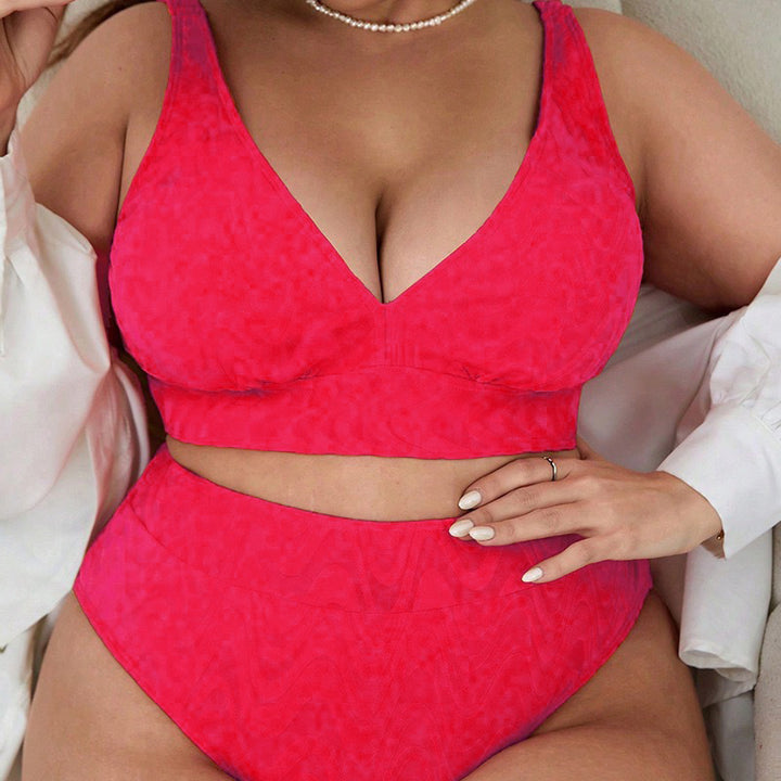 Damen Hoch tailliertes Bikini-Set mit V-Ausschnitt und sportlichem Oberteil Echo Archiv