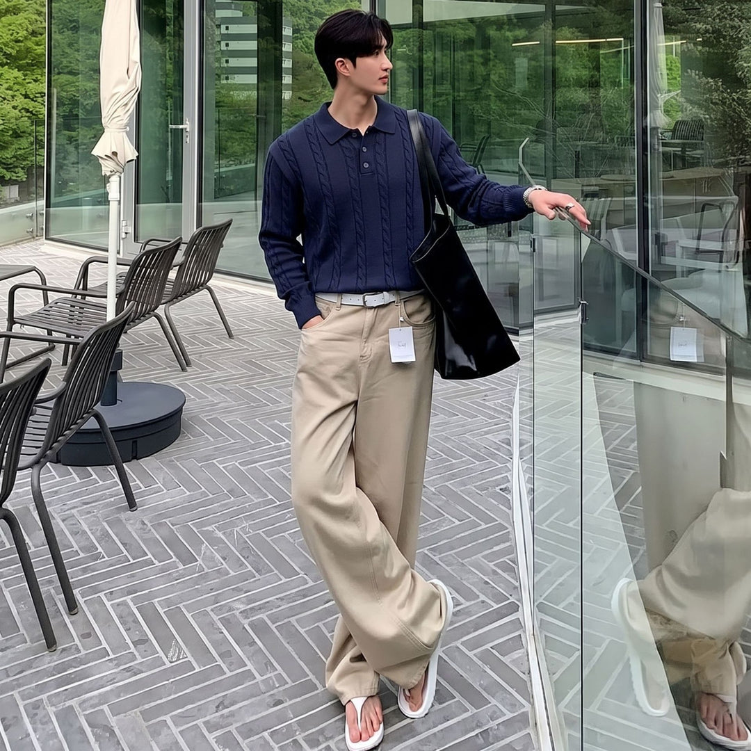 Herren Modischer Grobstrick Pullover mit Stehkragen Echoarchiv
