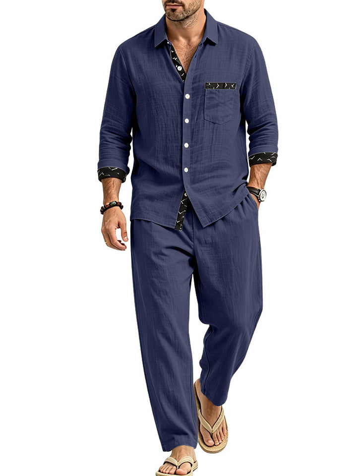 Herren Leichtes Leinenoptik Freizeit-Set mit Hemd und Relax-Hose Echoarchiv