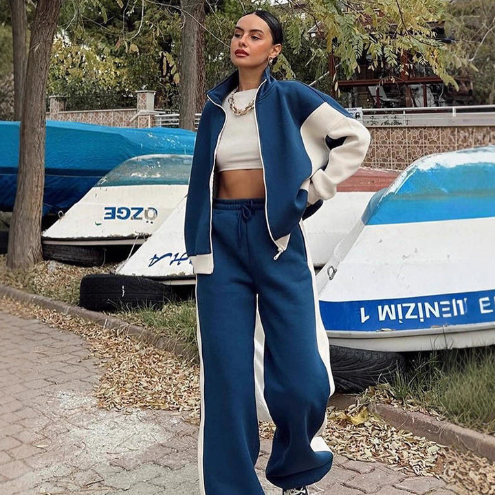 Damen Mehrteiliges Loungewear-Set mit Reißverschlussjacke und weiter Palazzohose – Élanora