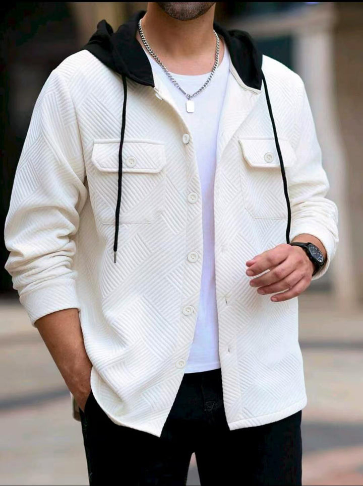 Herren lässige Utility-Jacke mit Kapuze und strukturiertem Muster Echoarchiv
