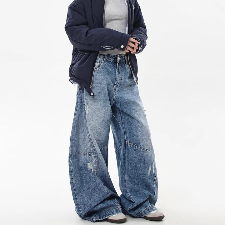 Damen Weitgeschnittene Denim-Hose mit Rissen Echo Archiv