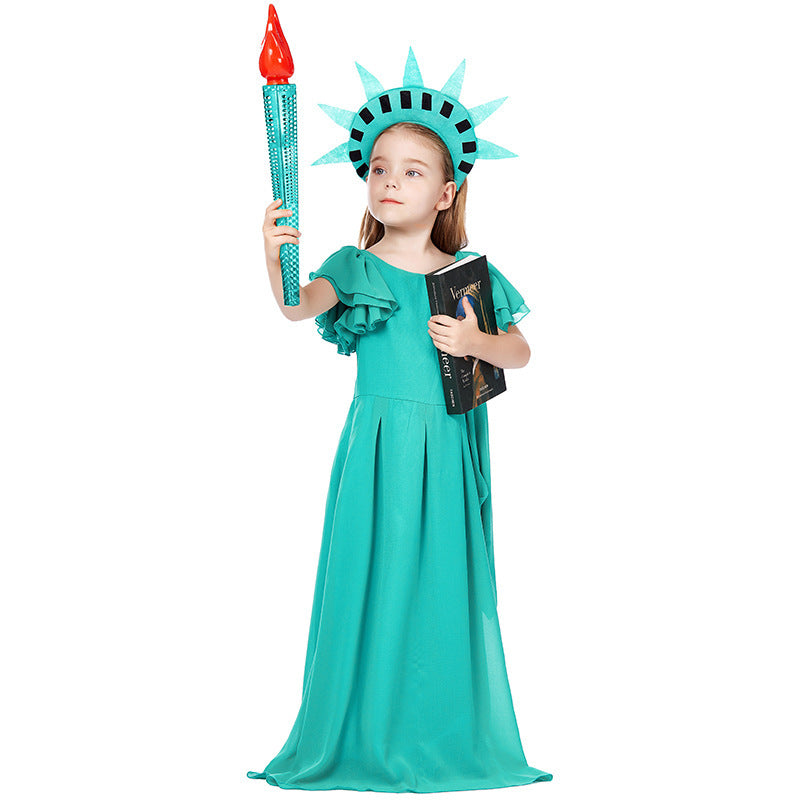 Mädchen Kostüm als Freiheitsstatue mit elegantem Kleid und Accessoires Echo Archiv