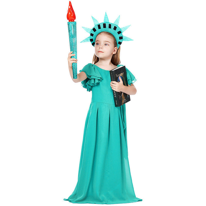 Mädchen Kostüm als Freiheitsstatue mit elegantem Kleid und Accessoires Echo Archiv