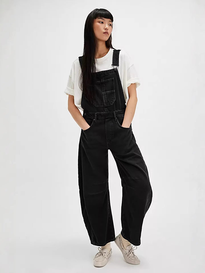 Damen Latzhose Im Lässigen Oversized-Stil mit Praktischen Taschen und Modischen Akzenten Echoarchiv