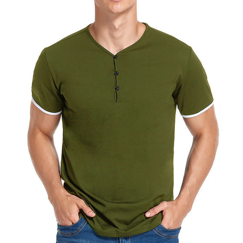 Herren Kurzarm Henley-T-Shirt mit modischem Stehkragen und detailreicher Knopfleiste Echoarchiv
