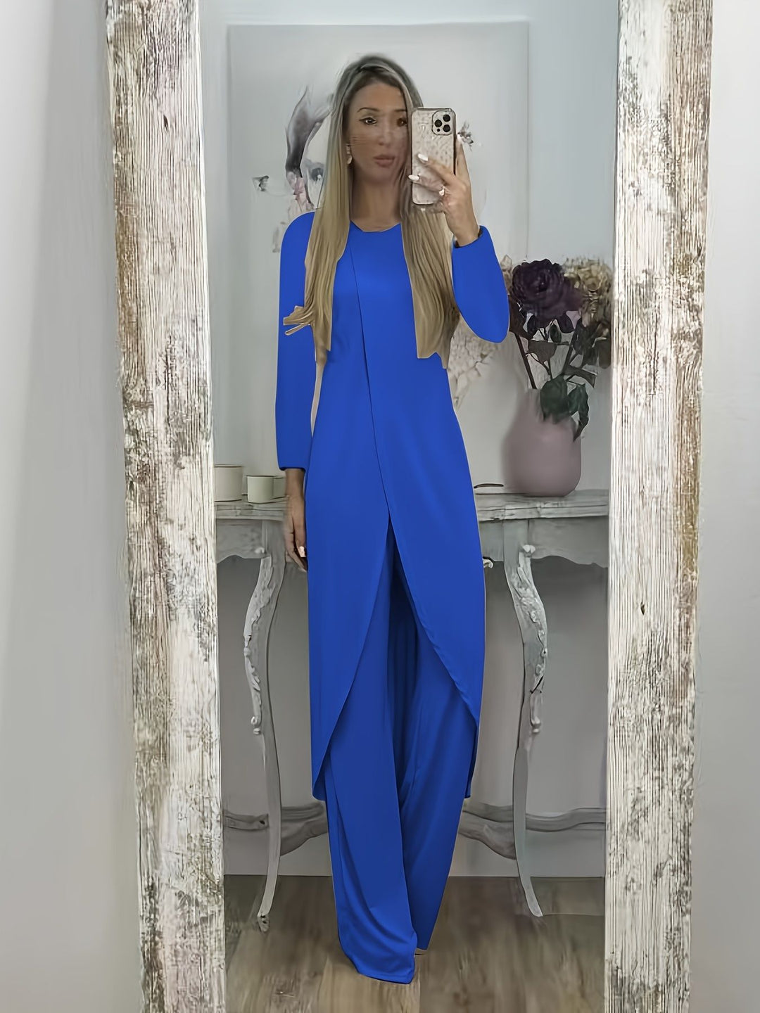 Damen Elegantes Maxikleid mit Wickeloptik, asymmetrischer Drapierung und vorderem Schlitz Echoarchiv