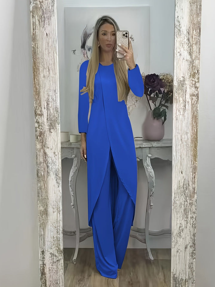 Damen Elegantes Maxikleid mit Wickeloptik, asymmetrischer Drapierung und vorderem Schlitz Echoarchiv
