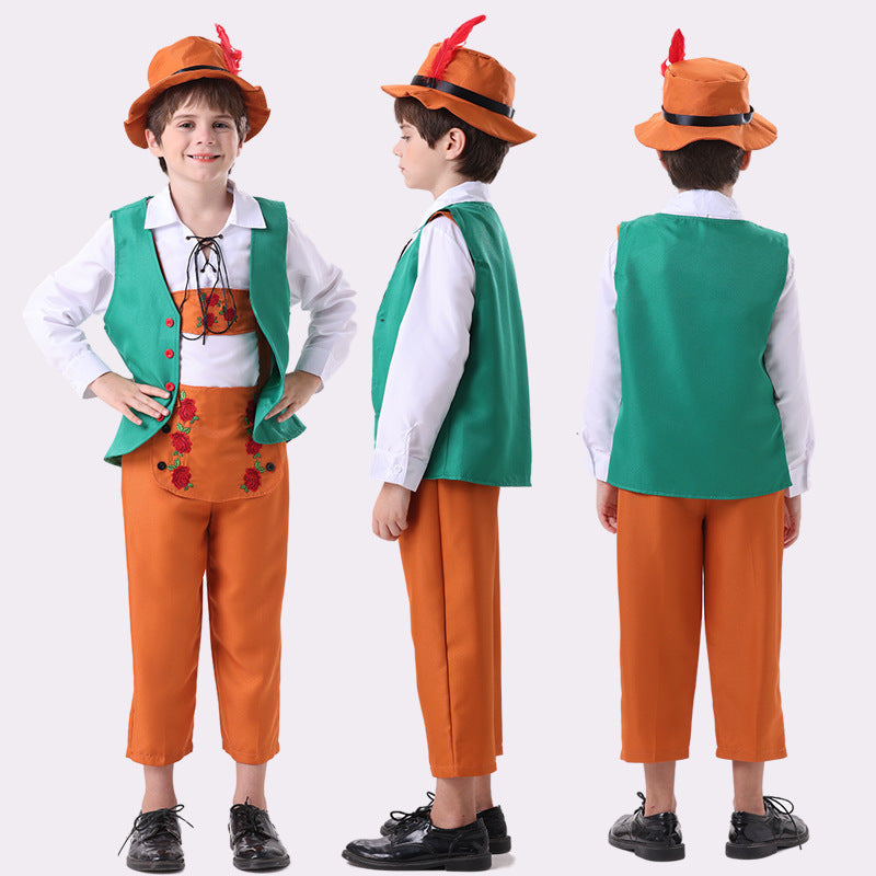 Damen nan folkloristisches Kinderdirndl mit geschnürtem Mieder und bestickter Schürze Echo Archiv