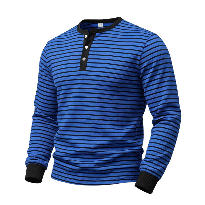 Herren Gestreiftes Langarm-Henleyshirt aus Baumwolljersey mit Knopfleiste Echoarchiv