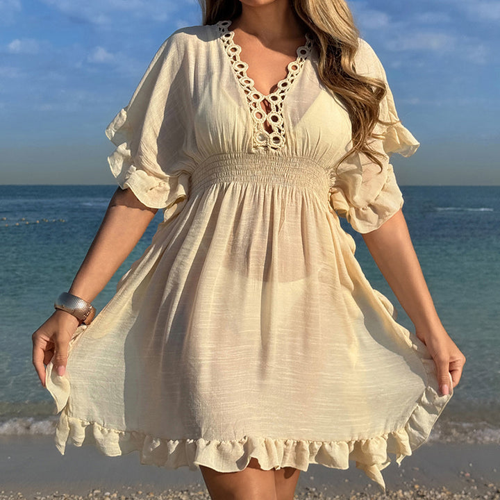 Damen luftiges Strandkleid mit Rüschendetails und vorteilhafter Schärpe Echo Archiv