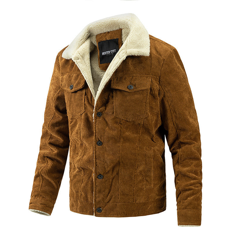 Herren Cordjacke im Trucker‑Stil mit Sherpa‑Futter und Pattentaschen – Taviero