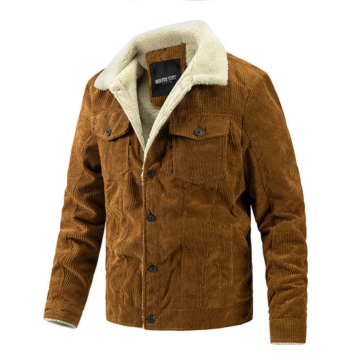 Herren Cordjacke im Trucker‑Stil mit Sherpa‑Futter und Pattentaschen – Taviero