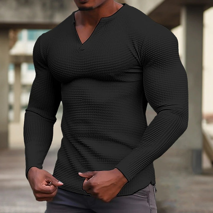 Herren modisches Langarm T-Shirt mit strukturiertem V-Ausschnitt Echoarchiv