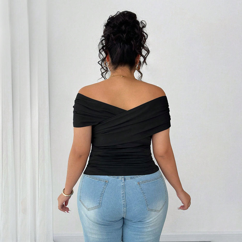 Damen elegantes Wickeloberteil mit schulterfreiem Design und Raffung Echo Archiv