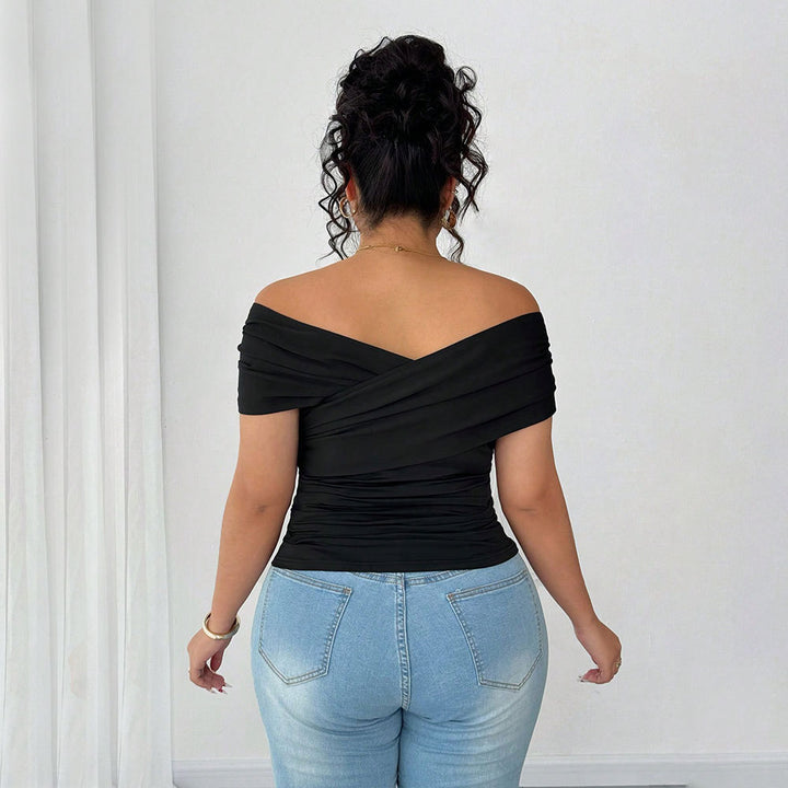 Damen elegantes Wickeloberteil mit schulterfreiem Design und Raffung Echo Archiv