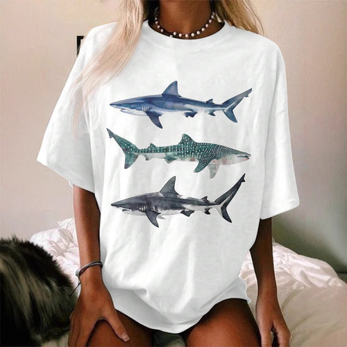 Damen T-Shirt mit kreativem Hai-Motiv und lässigem Schnitt Echo Archiv