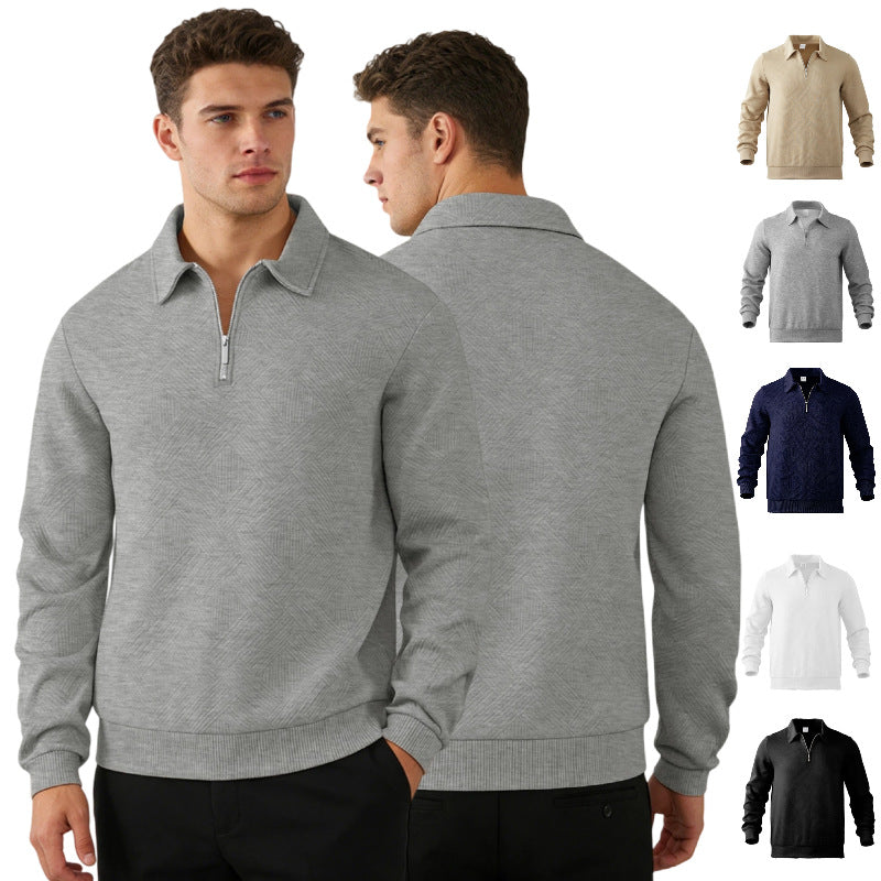 Herren Strukturierter Halbzip-Pullover mit Kragen und Rippbündchen Echoarchiv