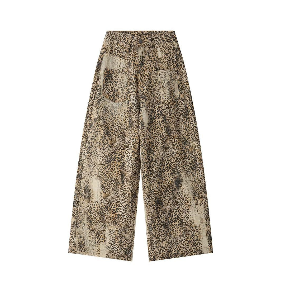 Damen Palazzo-Hose mit Leopardenmuster, hohem Bund und großen aufgesetzten Taschen Echoarchiv