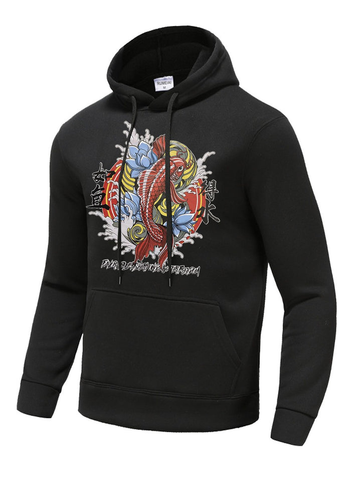 Herren Kapuzenpullover mit künstlerischem Koi-Motiv Echoarchiv