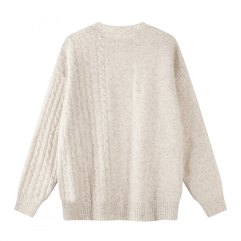 Unisex Oversize Feinstrickpullover mit Zopfmuster-Detail und Rundhalsausschnitt Echo Archiv