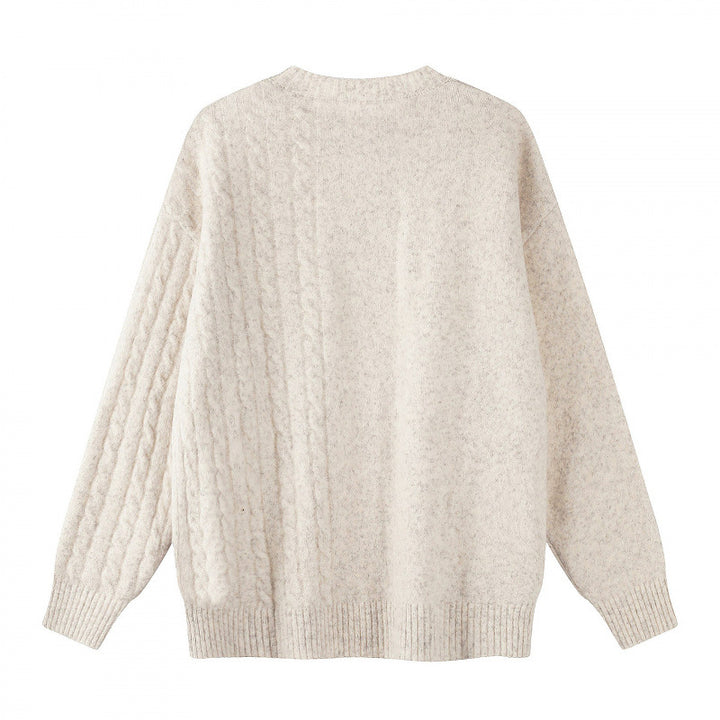 Unisex Oversize Feinstrickpullover mit Zopfmuster-Detail und Rundhalsausschnitt Echo Archiv