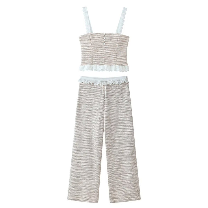 Damen Weite Tweed-Hose mit Spitzenbund und Kordelzug Echo Archiv
