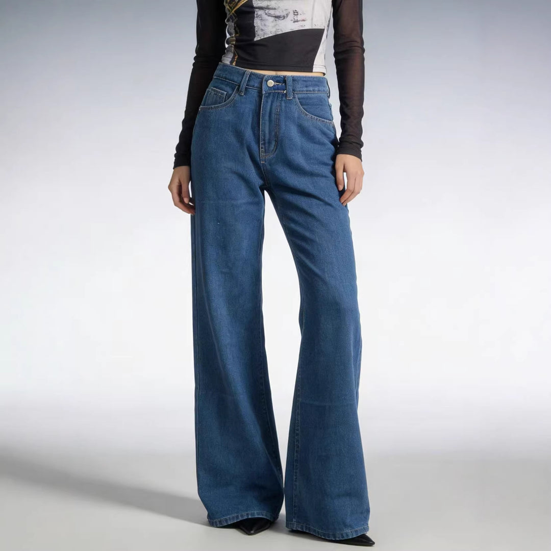Damen weite Denim-Hose mit Vintage-Waschung und hoch geschnittenem Bund Echo Archiv