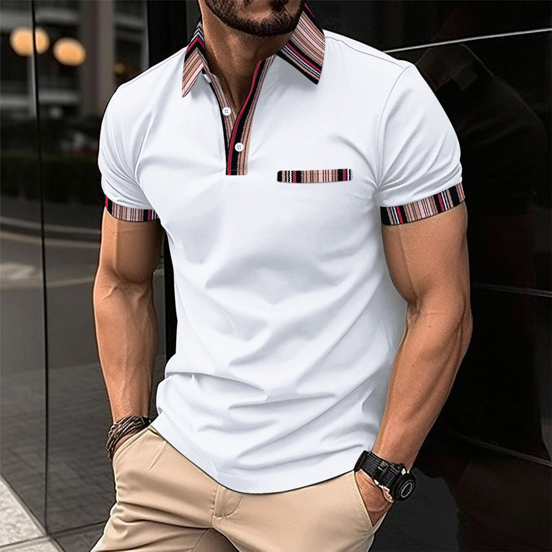 Herren Freizeit Polohemd mit modischem Streifenkragen und praktischer Brusttasche Echoarchiv