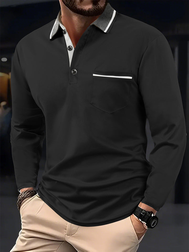 Herren Langarm Poloshirt mit strukturiertem Kragen und Brusttasche Echoarchiv
