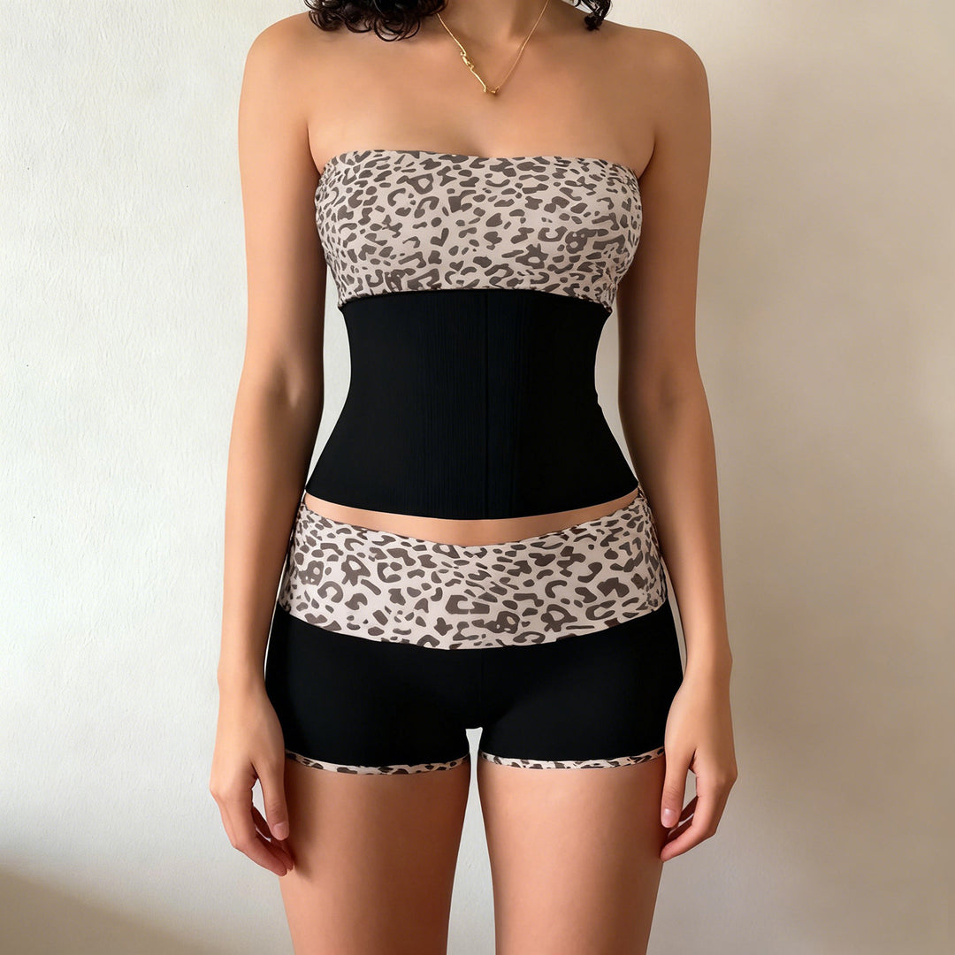 Damen Bandeau-Bikini-Set mit modischem Leopardenmuster und bequemen Shorts Echo Archiv