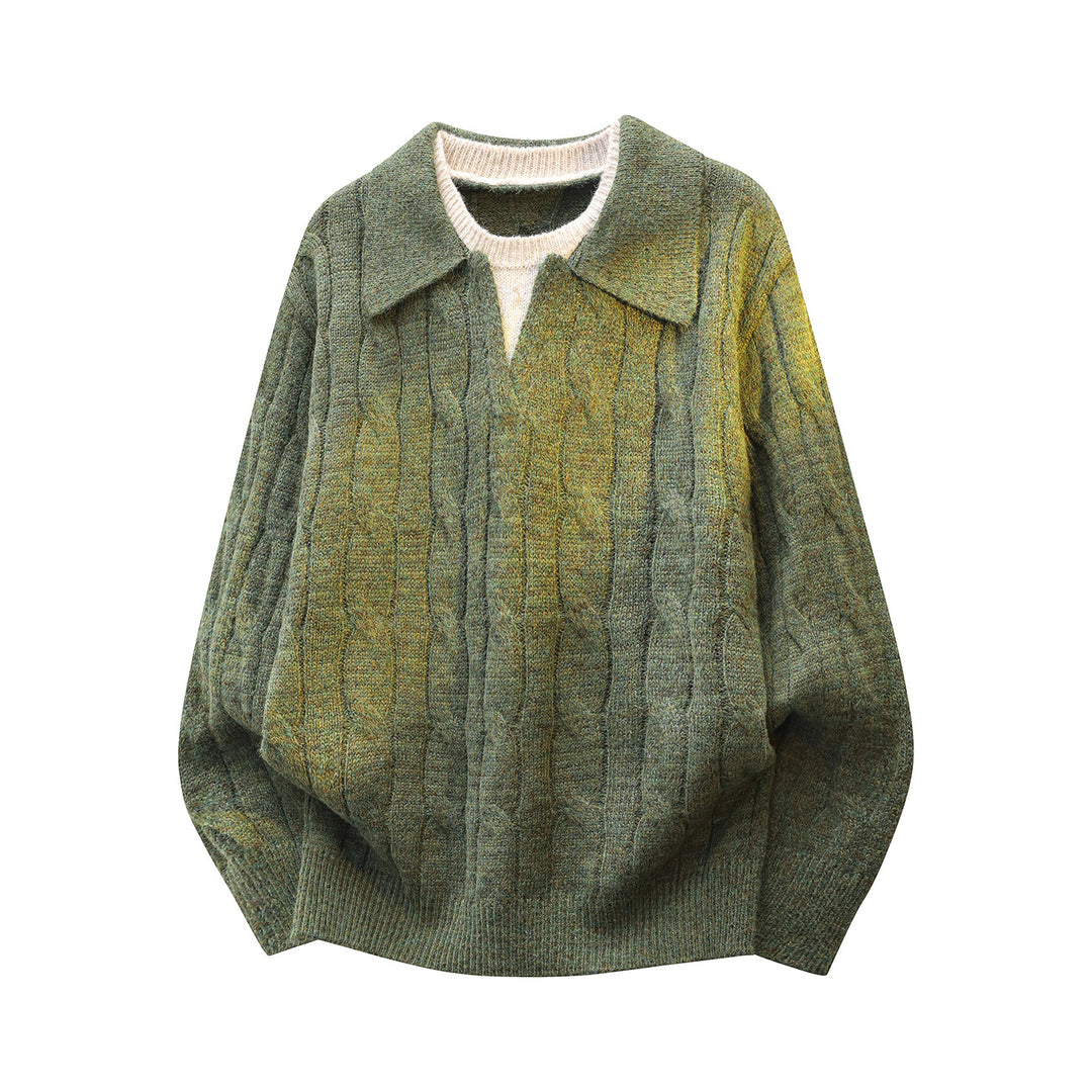Damen Oversize Zopfmuster-Strickpullover mit Polokragen & Lagenoptik Echoarchiv