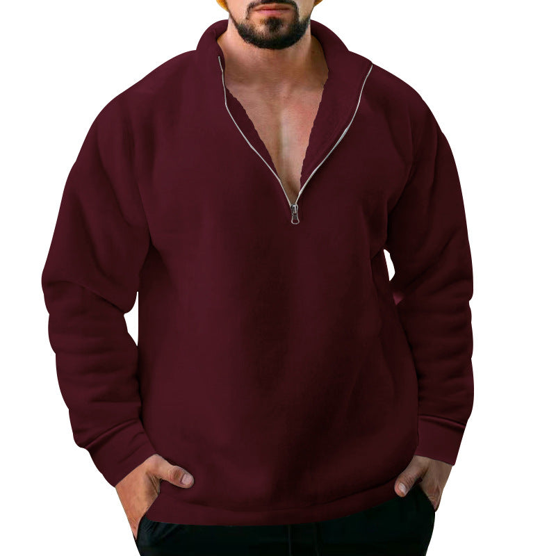Herren bequemer Stehkragen Pullover mit kurzer Reißverschlussöffnung Echoarchiv