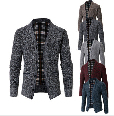 Herren eleganter Strickcardigan mit Karomuster Echoarchiv