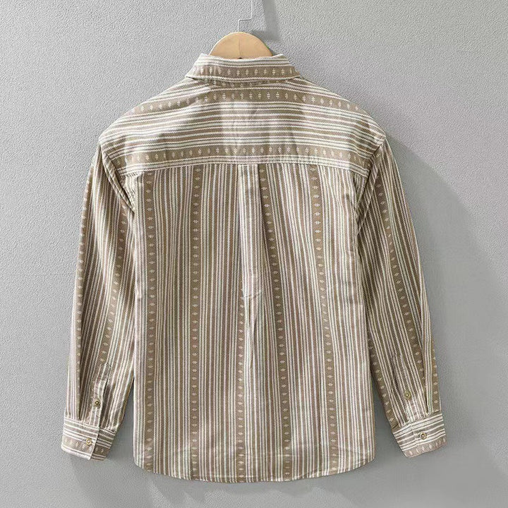 Herren Overshirt im lässigen Worker-Stil mit vertikalem Streifenmuster und aufgesetzten Taschen – Taviero