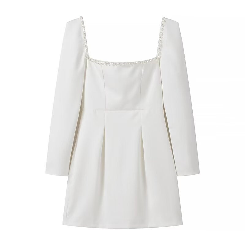 Damen Figurbetontes A‑Linien‑Minikleid mit quadratischem Ausschnitt, langen Ärmeln und Perlenbesatz Echo Archiv