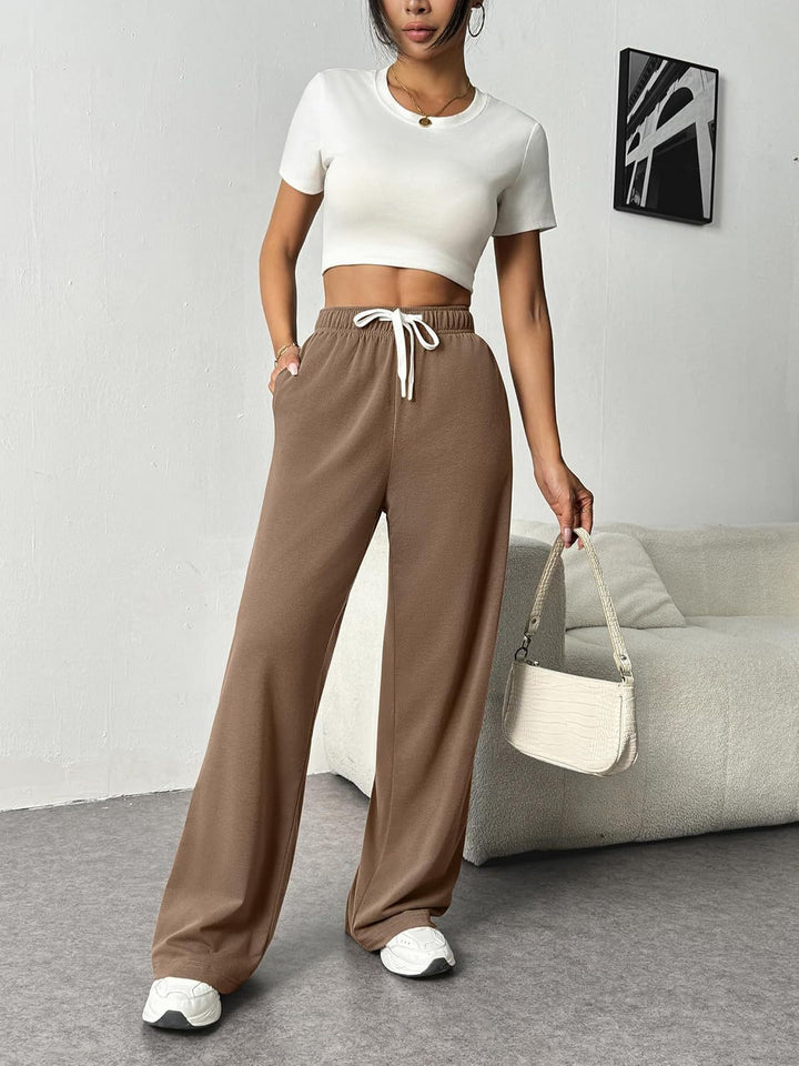 Damen Relaxed Weite Jersey Drawstring Lounge-Hosen Echoarchiv