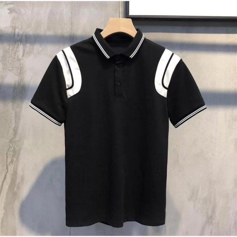 Herren Poloshirt mit kontrastierenden Ärmelapplikationen und hochwertiger Baumwolle Echoarchiv