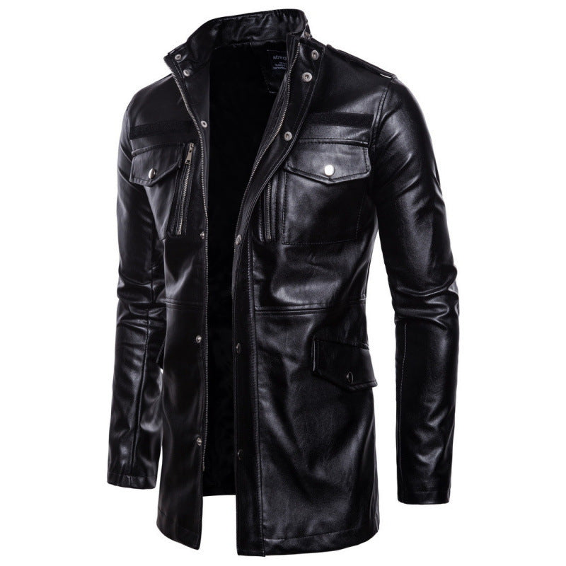 Herren modische Kunstlederjacke mit praktischen Taschen und asymmetrischem Reißverschluss Echoarchiv