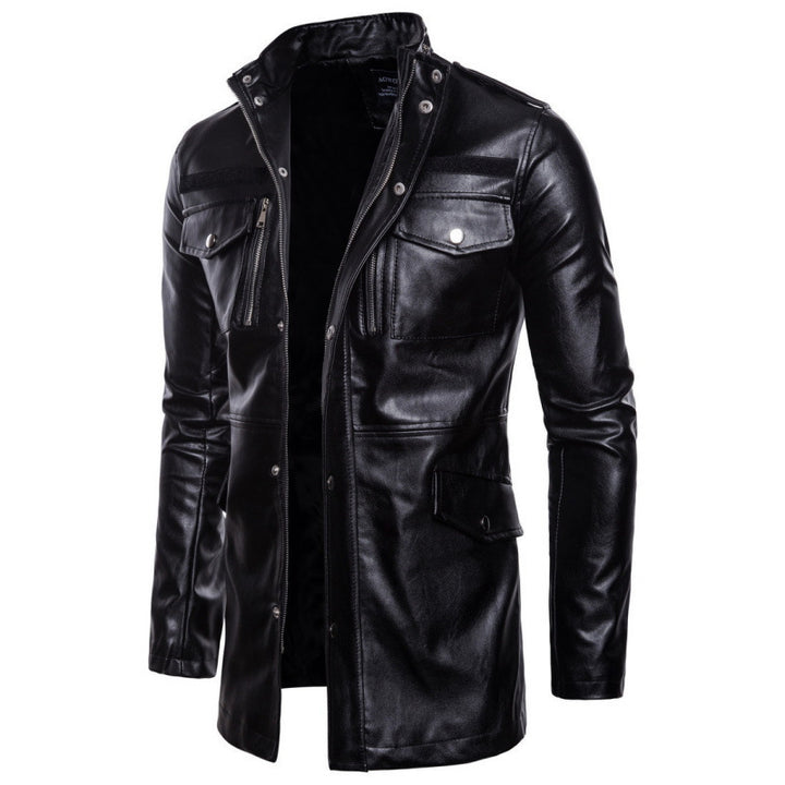 Herren modische Kunstlederjacke mit praktischen Taschen und asymmetrischem Reißverschluss Echoarchiv