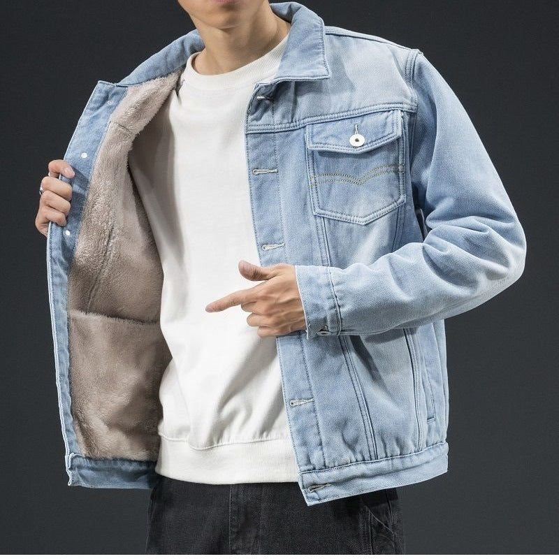 Herren Geschnittene Denimjacke mit Fleecefutter Echoarchiv