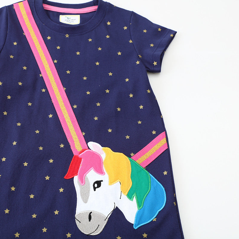 Mädchen Kurzarm Kleid mit bezauberndem Einhorn-Motiv Echo Archiv