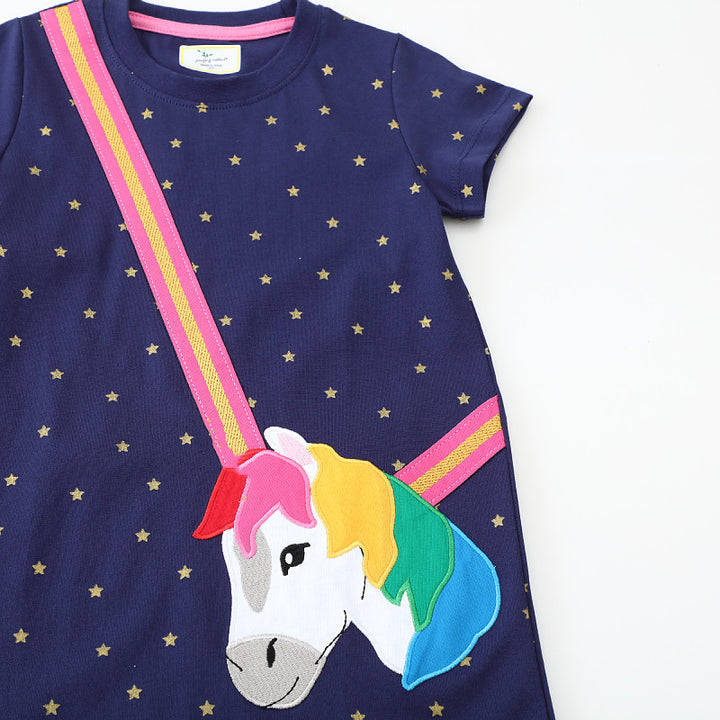 Mädchen Kurzarm Kleid mit bezauberndem Einhorn-Motiv Echo Archiv