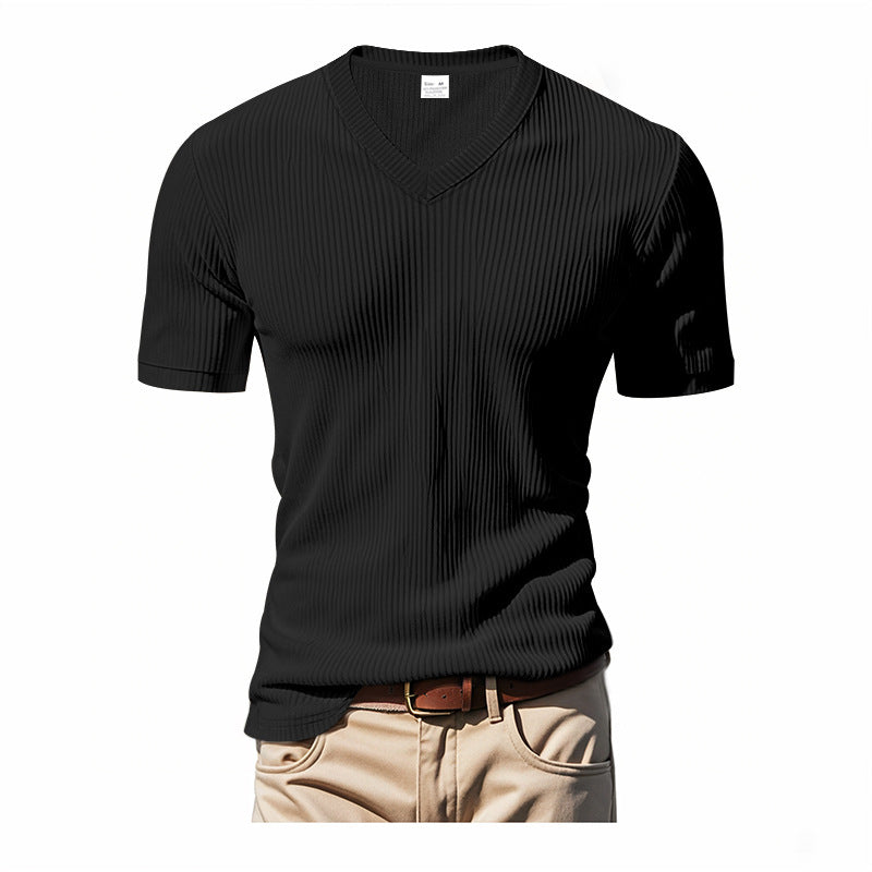 Herren modernes V-Ausschnitt T-Shirt mit strukturierter Oberfläche Echoarchiv