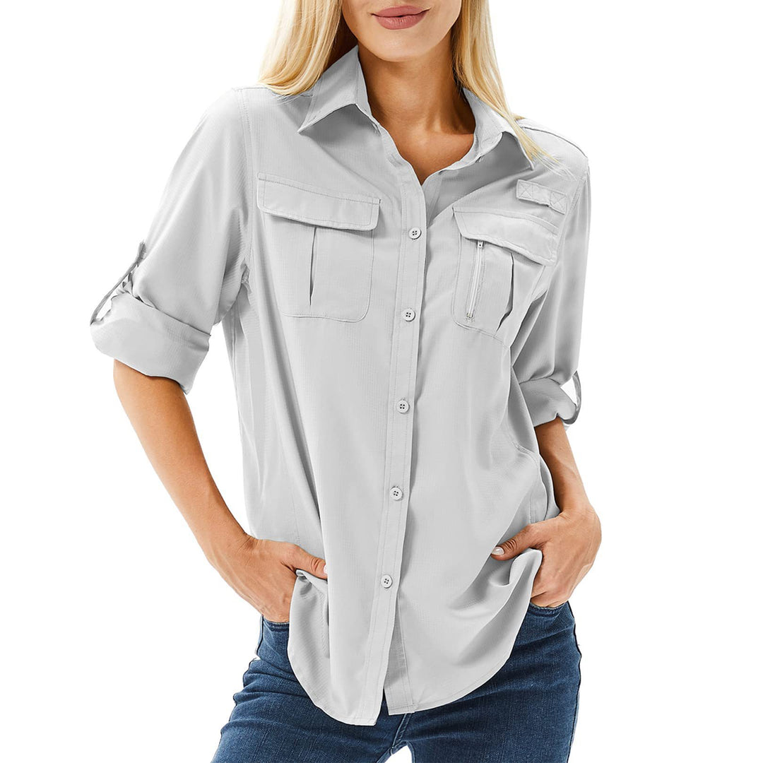 Damen lässige Bluse mit praktischen Taschen und umschlagbaren Ärmeln Echo Archiv