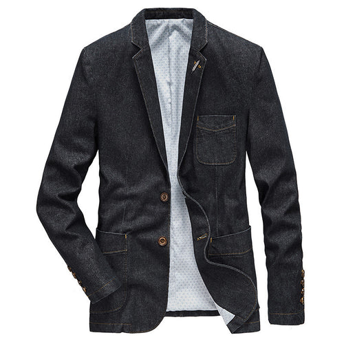 Herren Denim-Sakko im taillierten Casual-Schnitt mit aufgesetzten Taschen und Reverskragen – Tianoro