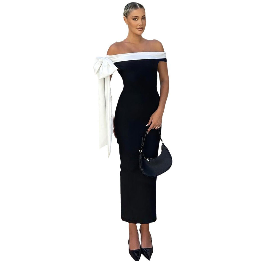 Damen Langarm Abendkleid mit schulterfreiem Design und raffinierten Schleifendetails Echo Archiv