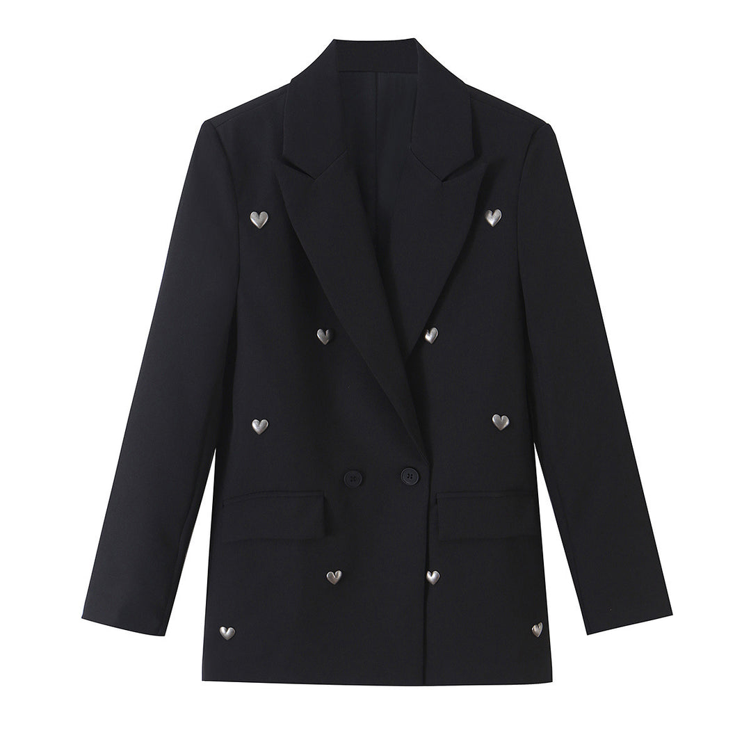 Damen Doppelreihiger Blazer mit herzförmigen Metallknöpfen, Pattentaschen und tailliertem Schnitt Echo Archiv