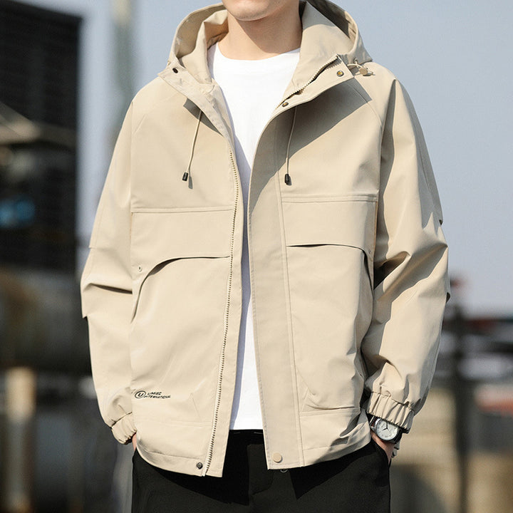 Herren Leichte Kapuzen-Utility-Windjacke mit großen Pattentaschen und elastischen Bündchen Echo Archiv